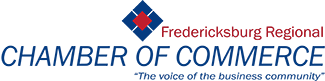 Fredericksburg Regional Chamber of Commerce Logo in red and blue font.