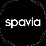 Spavia Day Spa Logo with black background and spavia in white font